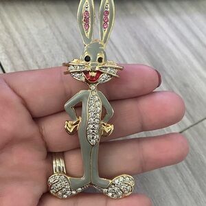 Gray and Gold Cartoon Bugs Bunny Character Brooch